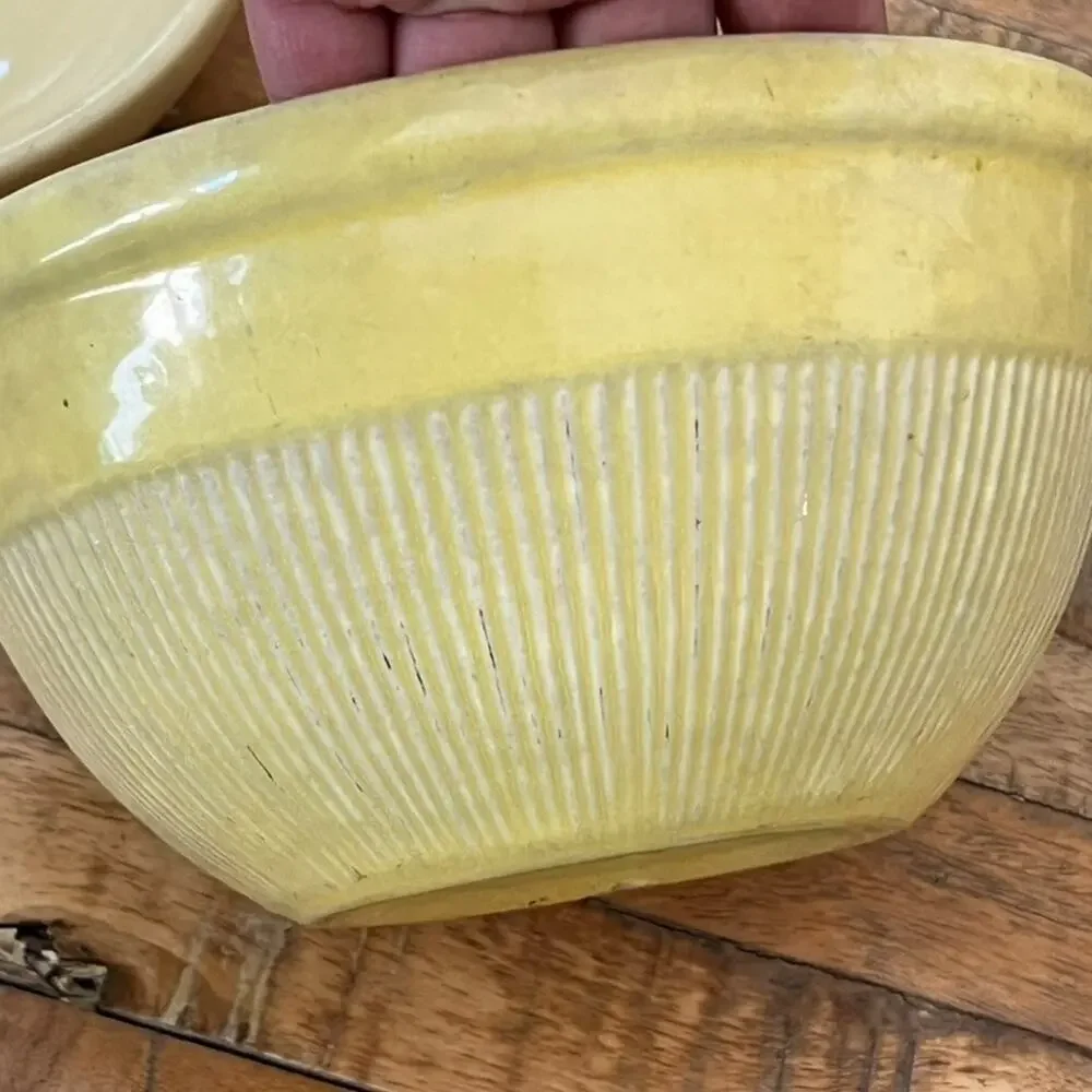 Antique Primitive Yellow Ware and Shenango China Mixing Bowl Set Farmhouse